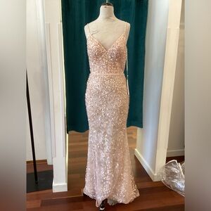 Ellie Wilde embroidered sequin tulle sheath gown